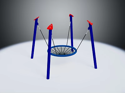 Sturdy Outdoor Children Swing Furniture With Blue Frames Red Top And Net Seat 3d model