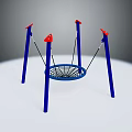 Sturdy Outdoor Children Swing Furniture With Blue Frames Red Top And Net Seat