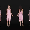 Woman in Pink Dress Posing from Different Angles on Black Background