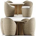 Modern Round Table and Woven Rattan Chair Set with Wooden Legs and Comfortable Seats