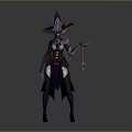 Game Fantasy Witch Character With Pointed Hat Metal Armor And Staff Red Vial