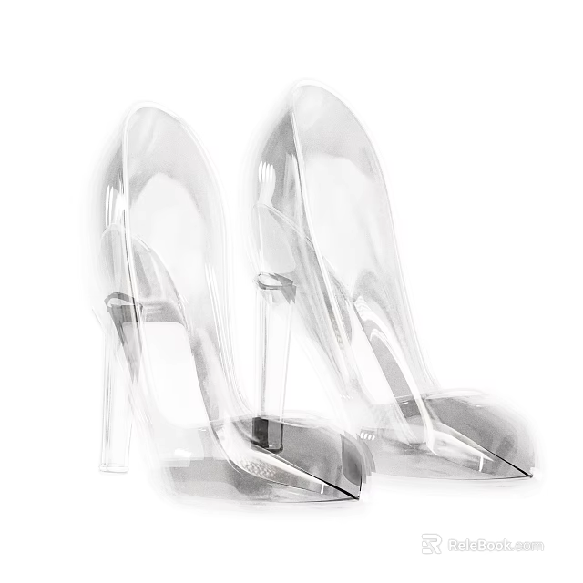 Fashionable Women's Transparent High Heel Shoes with Clear Stiletto Heel and Pointed Toe 3d model 
