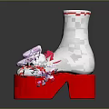 White Sock Design Women's High Heeled Sandals With Red Platform Pink Bows And Flower Decorations
