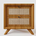 Stylish Wooden Nightstand With Two Drawers Rattan Panels And Wooden Legs