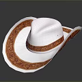 Stylish White Cowboy Hat With Orange Decorative Patterns On Brim And Band
