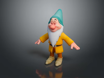 Cartoon Gnome Character With Blue Hat White Beard And Yellow Coat Standing On Gray Background 3d model