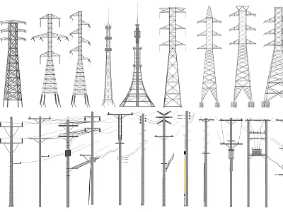 Industrial Equipment Display Of Transmission Towers And Utility Poles With Diverse Structures 3d model