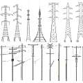 Industrial Equipment Display Of Transmission Towers And Utility Poles With Diverse Structures