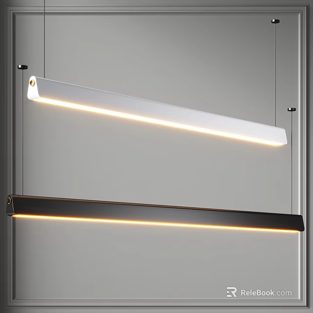 Modern Long Linear Pendant Lights In White And Black For Interior Lighting 3d model 
