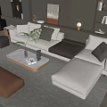 Modern Sofa Coffee Table Set With Beige Gray Upholstery Ottoman Decorative Items And Floor Lamp