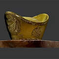 Traditional Gold Jewelry Yuanbao Shape With Carved Design On Wooden Base