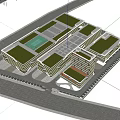 Modern Industrial Factory Complex With Multiple Buildings Green Roofs And Tree Surrounded Premises