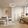 Bright Kids Room Interior Design With Bed Round Rug Desk Chair Chandelier And Wall Art