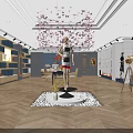 Elegant Shoe Bag Store Interior With Modern Design Wooden Column Display Shelves And Green Plant