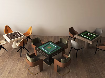 Entertainment Tables With Colorful Chairs Green Playing Surface And Round Design In Wooden Floor Room 3d model