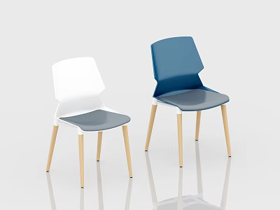 Modern Restaurant Chairs With White Blue Seats And Wooden Legs Design 3d model