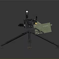 Military Machine Gun With Tripod Stand Optical Sight And Ammunition Box