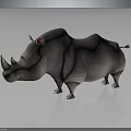 Detailed 3D Rhino Character Model Featuring Large Horns Gray Skin And Realistic Texture
