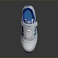 White And Blue Sporty Sneakers With Three Blue Stripes Velcro Strap And White Sole Design
