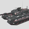 Type 90 Black Military Tank With Red And White Decorative Accents