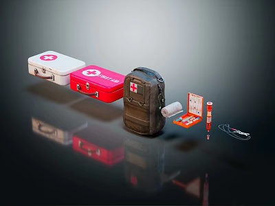 Essential Emergency Medical Devices Including First Aid Kits Bag Bandages And Guide 3d model