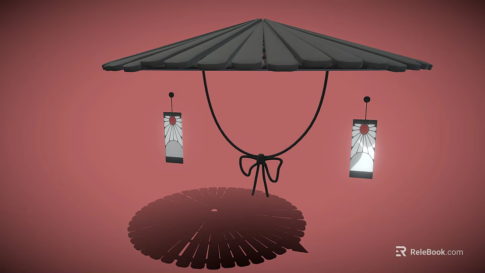 Character Under Black Umbrella With Animal Pattern Lanterns And Circular Shadow 3d model