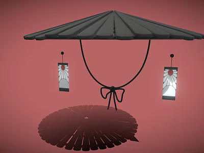 Character Under Black Umbrella With Animal Pattern Lanterns And Circular Shadow 3d model