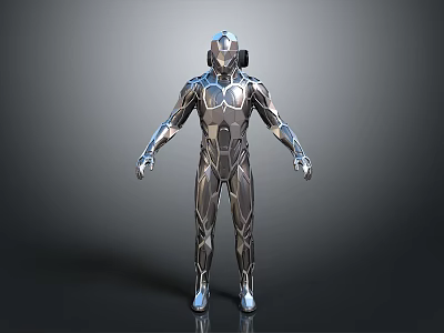 Futuristic Metallic Robot Armor Suit With Silver Black Detailed Design Standing Pose 3d model