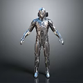 Futuristic Metallic Robot Armor Suit With Silver Black Detailed Design Standing Pose