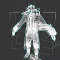 Game Fictional Character With Mechanical Helmet Glowing Light Long Coat And Tech Elements