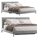 Modern Double Bed With Gray Upholstered Headboard Metal Frame White Sheets And Brown Blanket