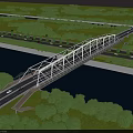 Modern Steel Structure Bridge Spanning River With Lush Greenery Roads And Flying Birds