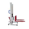 Manual Hydraulic Stacker With Red Forks White Frame Blue Handle And Wheels