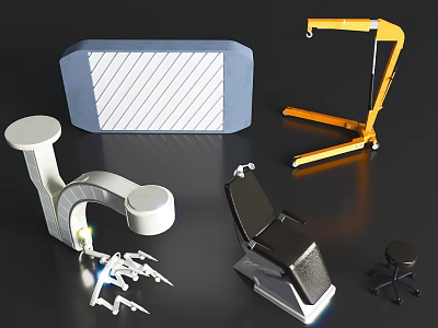 Essential Medical Devices For Clinical Use Including Examination Chair Mechanical Arm Panel And Stool 3d model