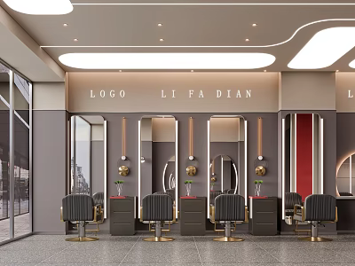 Stylish Modern Beauty Hair Salon Interior Design With Comfortable Styling Chairs And Illuminated Wall Mirrors 3d model