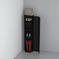 Black Tall Modern Corner Shoe Cabinet With Multiple Shelves And Light Colored Bag On Top