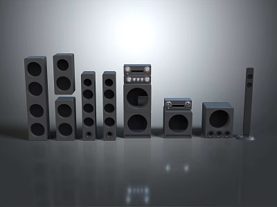 Home Theater Audio Speaker System With Various Sizes And Control Unit Setup 3d model