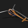 Orange And Blue Helicopter With Rotor Blades On Black Background