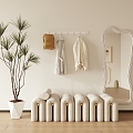 Bench Bed End Stool Clothes Hanging Rod Full-length Mirror Cream Style Nordic Style 3d model