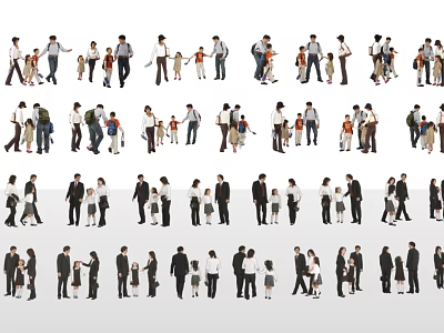 Diverse Group of People Silhouettes Including Adults Children and Various Poses 3d model