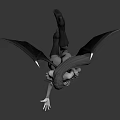 Mythical Female Character With Bat Wings And Horns In Dynamic Pose On Dark Background