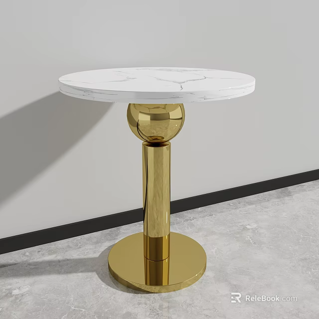 Modern White Marble Top Coffee Table With Golden Spherical Pedestal And Circular Base 3d model 
