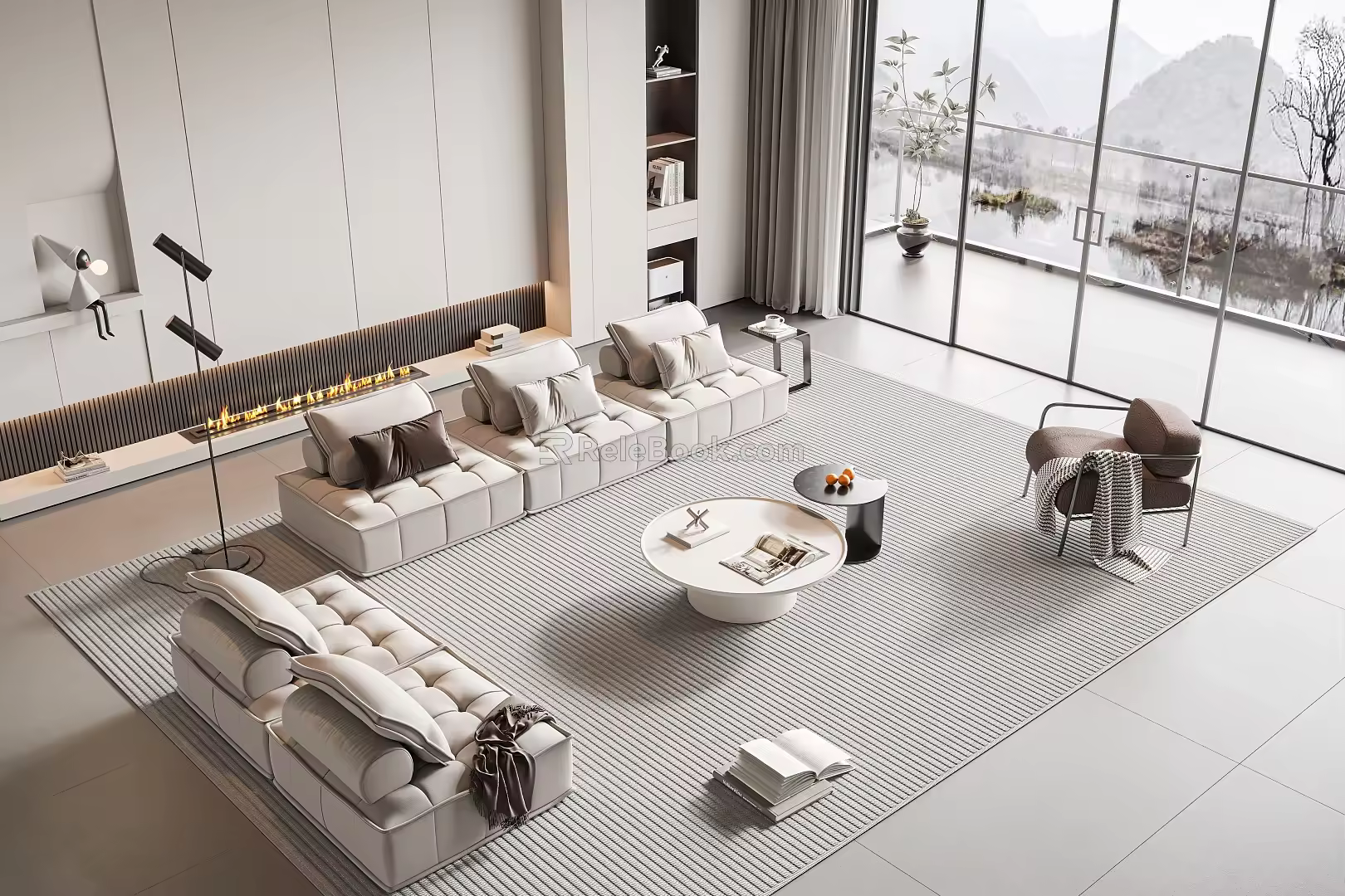 Modern sofa coffee table combination home 3d model