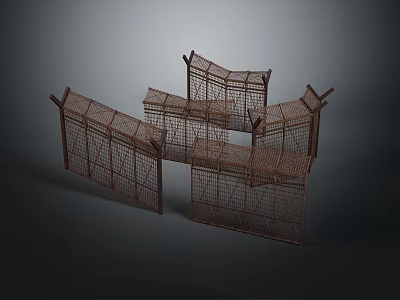 Brown Woven Screen Partition Structures With Modern Design Elements 3d model