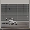 Modern Minimalist Interior With White Venetian Blinds Comfortable Armchair And Floor Lamp