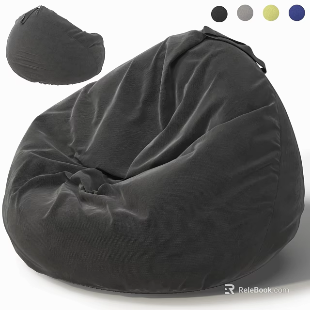 Comfortable Gray Velvet Bean Bag Chair for Living Room Relaxing Seating 3d model 