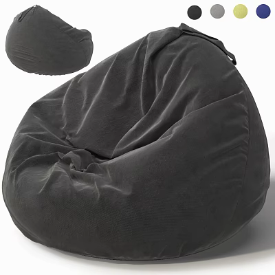 Comfortable Gray Velvet Bean Bag Chair for Living Room Relaxing Seating 3d model