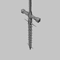 Gothic Aggressive Sword with Spikes Twisted Patterns and Metal Hilt Design 3d model