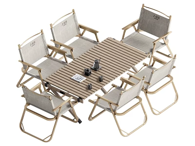 Outdoor Folding Table And Chair Set With Stripe Tabletop Metal Frame Fabric Seats 3d model