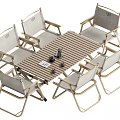 Outdoor Folding Table And Chair Set With Stripe Tabletop Metal Frame Fabric Seats